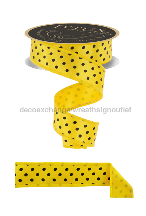 1.5’’X10Yd Small Polka Dot/Fused Yellow/Black LX304629 Ribbon