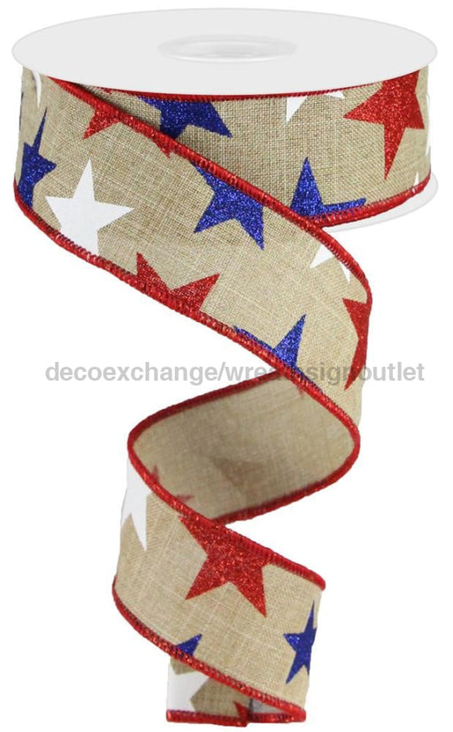 1.5’’X10Yd Star On Royal Lt Beige/White/Red/Navy RG0192501 Ribbon