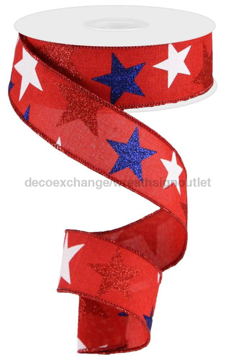 1.5’’X10Yd Star On Royal Red/White/Navy Blue RG0192524 Ribbon