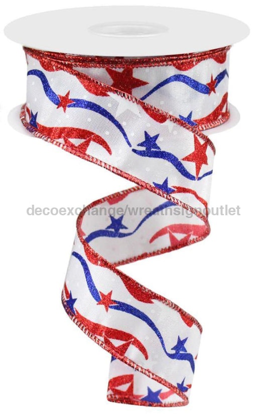 1.5’’X10Yd Stars And Wavy Stripes/Satin White/Red/Blue RGA167227 Ribbon