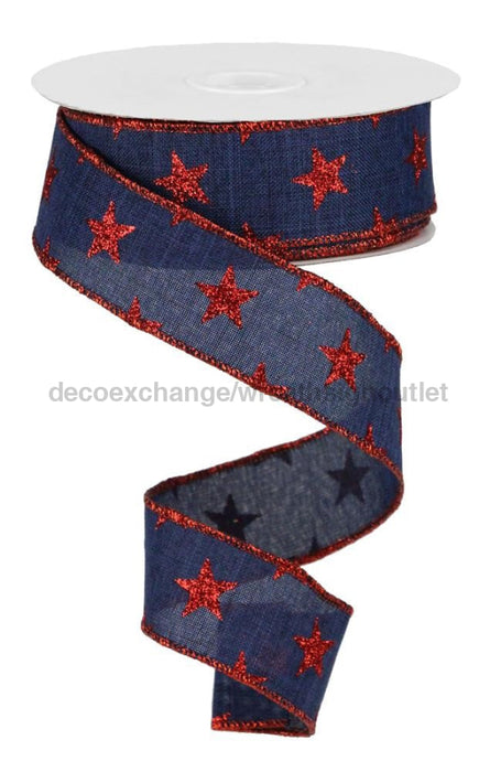 1.5’’X10Yd Stars On Royal Navy Blue/Red RGA11092C Ribbon