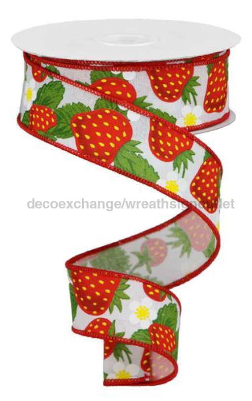 1.5"X10Yd Strawberries On Royal White/Yellow/Red/Green RGA118327 - DecoExchange