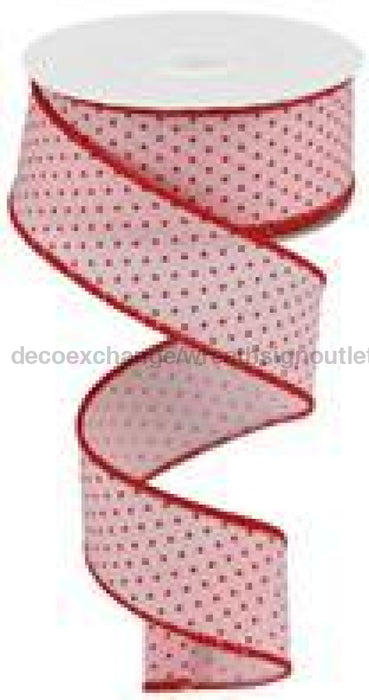 1.5"X10Yd Swiss Dots On Burlap Pale Pink/Red RGC115615 - DecoExchange