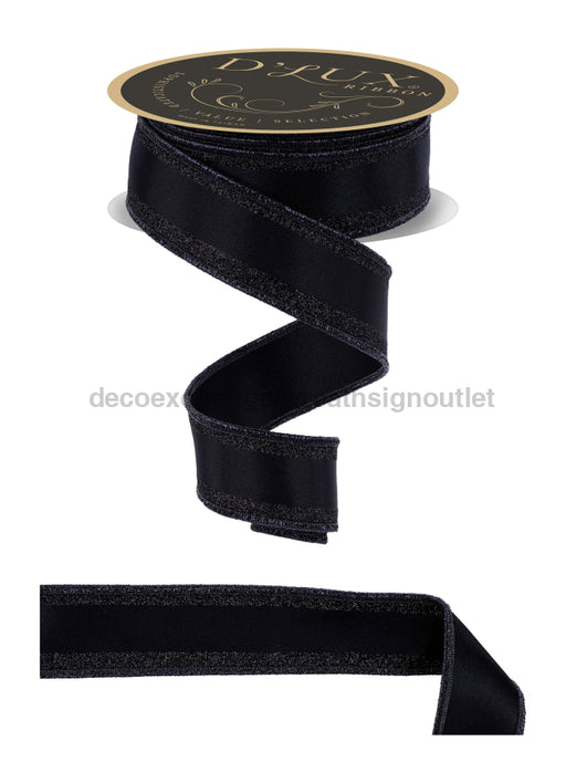 1.5’’X10Yd Vertical Glitter Stripe/Fused Black LX311902 Ribbon