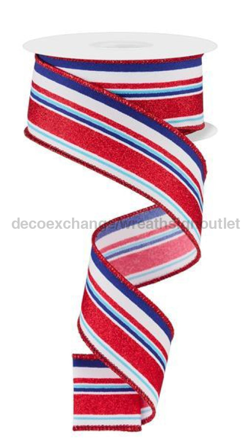 1.5’X10Yd Vertical Stripe Wht/Lt Blue/Ryl Blue/Red Rge1821Ky Ribbon