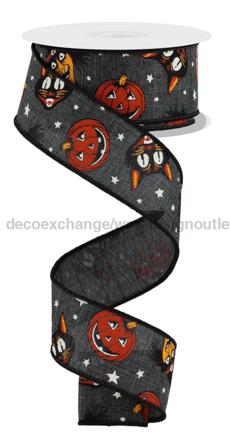 1.5"X10Yd Vintage Cat/Witch Charcoal/Ivory/Multi RGE18273W - DecoExchange