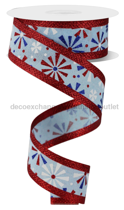 1.5’’X10Yd Vintage Pinwheels/Metallic Pale Blue/Red/Blue/Wht RGA866514 Ribbon