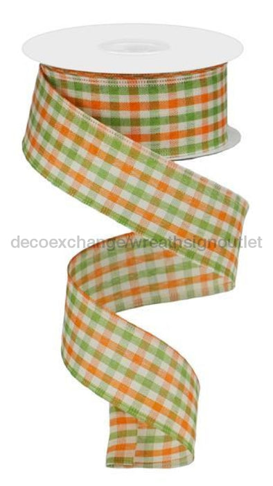 1.5"X10Yd Woven Gingham Check Orange/Moss/Ivory RGA1102K5 - DecoExchange
