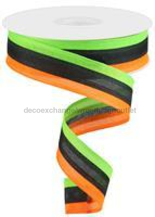 1.5"X25Yd 3-In-1 Value Faux Burlap Fresh Green/Black/Orange RC500683 - DecoExchange