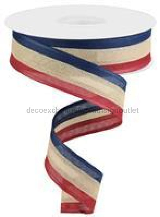 1.5"X25Yd 3-In-1 Value Faux Burlap Navy Blue/Beige/Burgundy RC500690 - DecoExchange
