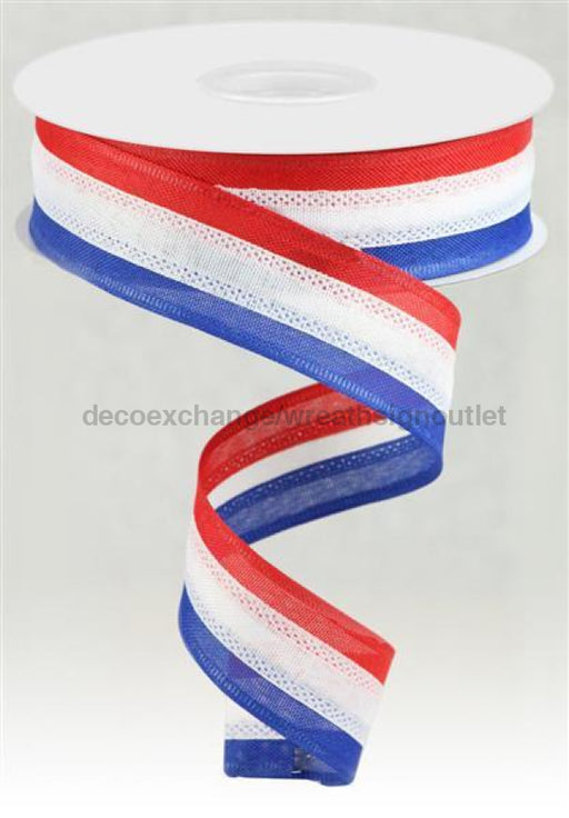 1.5"X25Yd 3-In-1 Value Faux Burlap Red/White/Royal Blue RC50067J - DecoExchange