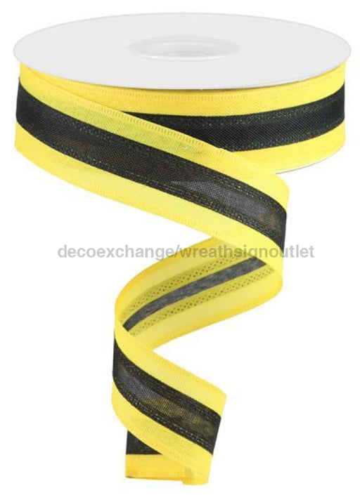 1.5"X25Yd 3-In-1 Value Faux Burlap Yellow/Black RC5006AN - DecoExchange