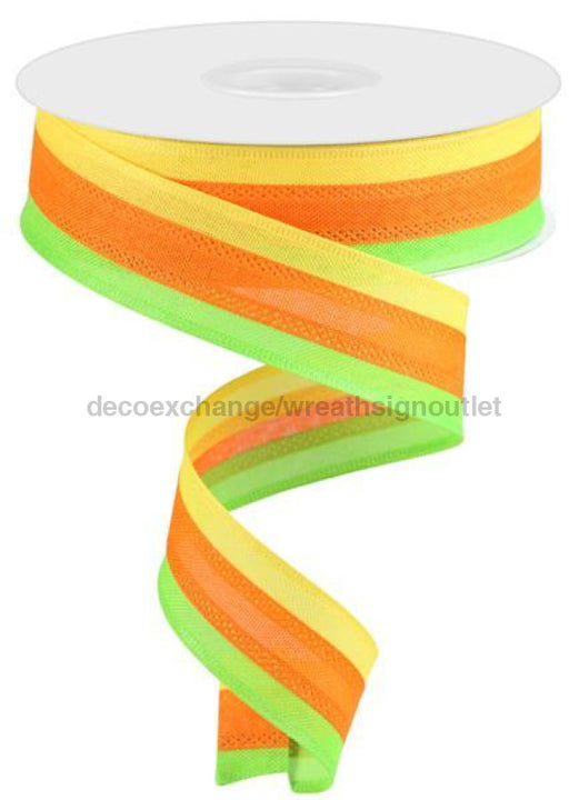 1.5"X25Yd 3-In-1 Value Faux Burlap Yellow/Orange/Fresh Green RC500693 - DecoExchange