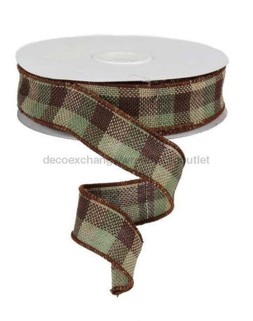 1.5"X25Yd Multi Check Faux Burlap Brown/Moss/Natural RA21428A - DecoExchange