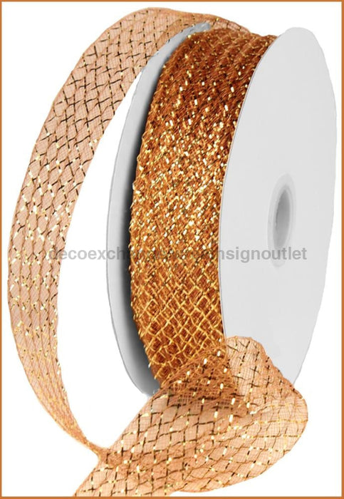 1.5"X30Yd Deco Flex Ribbon Brown With 18K Gold Foil RS400344 - DecoExchange