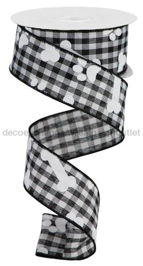 1.5"X50Yd Pawprints/Bones Gingham Check Black/White RGA5893X6 - DecoExchange