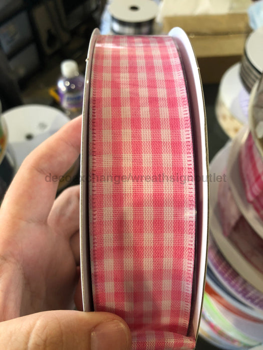 1.5"X50YD PINK-WH GINGHAM Ribbon 50903 - DecoExchange