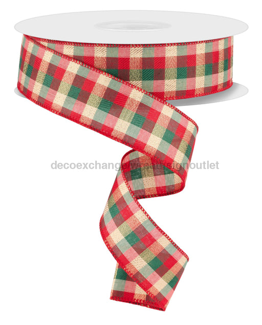 1.5’X50Yd Woven Check/Met Red/Emerald/Gold Rl3049 Ribbon