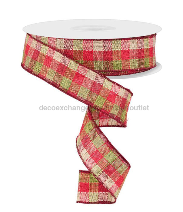 1.5’X50Yd Woven Check Red/Burg/Grn/Crm Rl3136 Ribbon