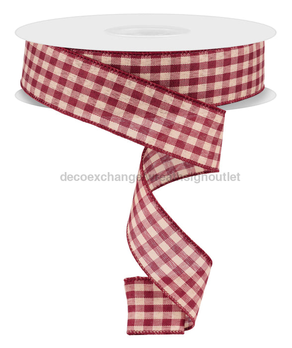 1.5’X50Yd Woven Gingham Check Burgundy/Beige Rl3118 Ribbon