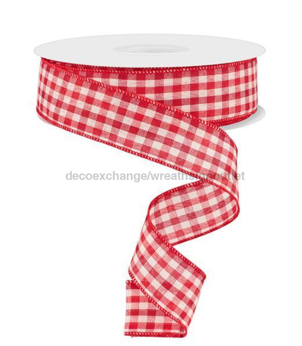 1.5’X50Yd Woven Gingham Check Red/Cream Rl3119 Ribbon