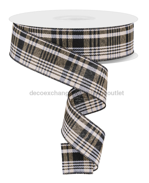 1.5’X50Yd Woven Plaid Black/Ivory Rl3160 Ribbon