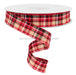 1.5’X50Yd Woven Plaid Red/Black/Beige/White Rl3404 Ribbon