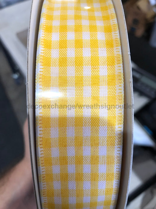 1.5"X50YD Yellow-WHT GINGHAM Ribbon 50901 - DecoExchange