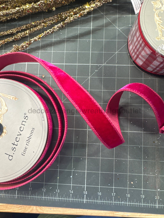 1’’ X 10Yds Velvet Coral Taffeta Back Hot Pink Ribbon