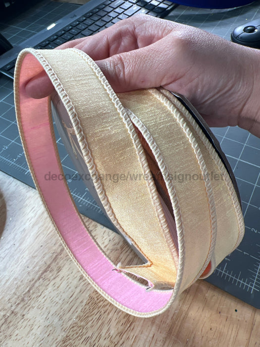 1’’ X 25Yds Double Sided Dupion Light Pink Yellow Ds-05-1538 Ribbon