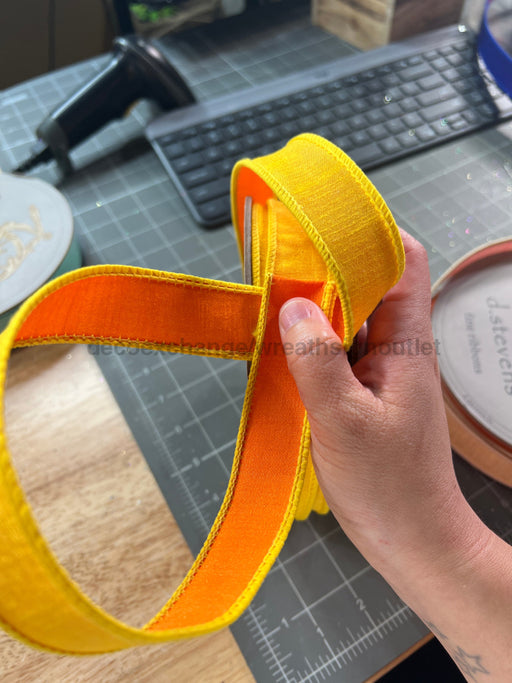 1’’ X 25Yds Double Sided Dupion Orange Yellow Ds-05-1536 Ribbon
