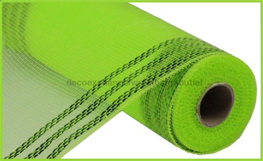 10.25"X10Yd Border Stripe Metallic Mesh Apple W/Lime Green Foil RE850271 - DecoExchange