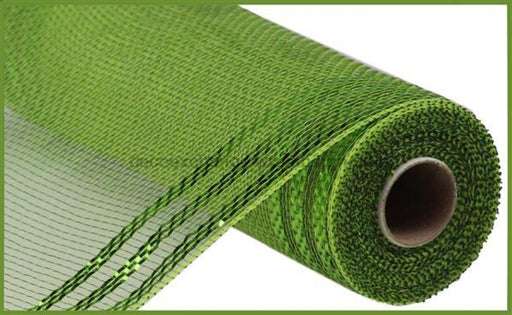 10.25"X10Yd Border Stripe Metallic Mesh Moss/Apple W/Lime Green RE850249 - DecoExchange