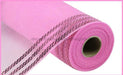 10.25"X10Yd Border Stripe Metallic Mesh Pink W/Pink Foil RE850222 - DecoExchange