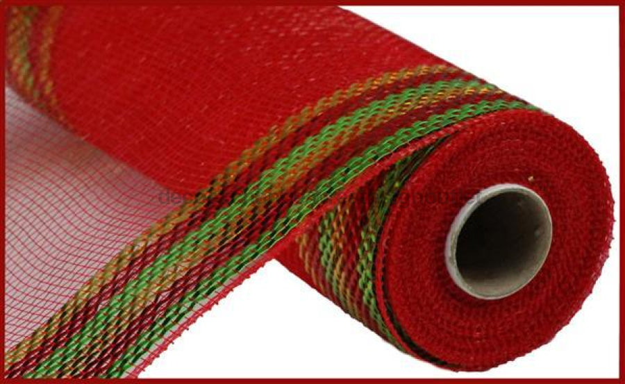 10.25"X10Yd Border Stripe Metallic Mesh Red/Lime/Gold RE850446 - DecoExchange