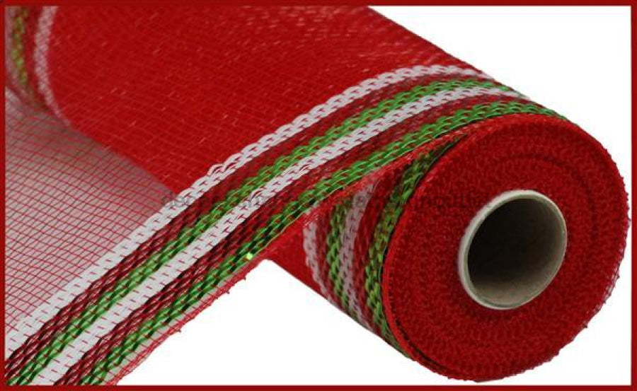 10.25"X10Yd Border Stripe Metallic Mesh Red/Lime/White RE850493 - DecoExchange