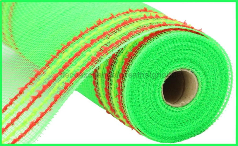 10.25"X10Yd Drift/Pp Wide Border Mesh Lime Green/Red RY811670 - DecoExchange