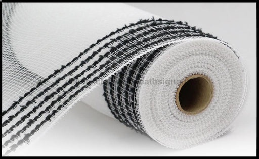 10.25"X10Yd Drift/Pp Wide Border Mesh White/Black RY8115F6 - DecoExchange
