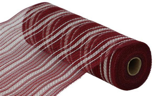 10.25’X10Yd Farmhs Stripe Faux Jute Mesh Burgundy/Red/Cream Ry8344En