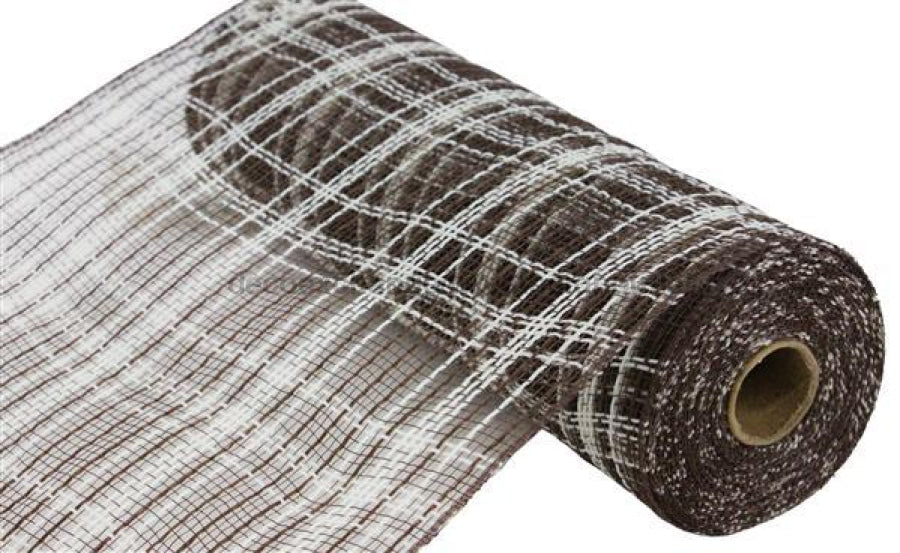 10.25’X10Yd Farmhse Plaid Faux Jute Mesh Chocolate/Cream Ry8345Em