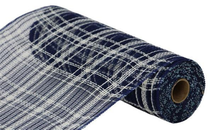 10.25’X10Yd Farmhse Plaid Faux Jute Mesh Navy Blue/Cream Ry8345B7