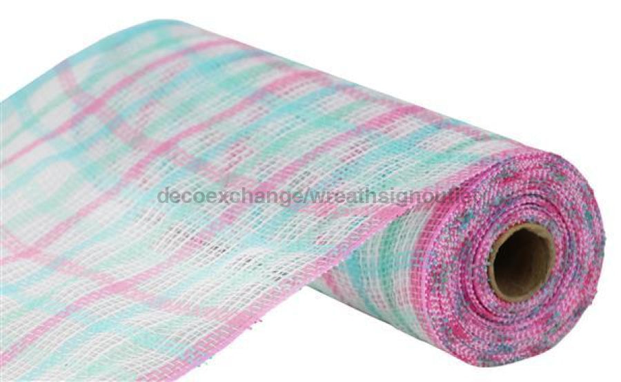 10.25X10Yd Faux Jute Check Mesh Lt Blue/Mint/Lt Pink/Wht Ry8339At