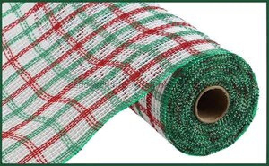 10.25’X10Yd Faux Jute Check Mesh White/Red/Emerald Ry8339R3