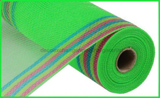 10.25X10Yd Faux Jute/Pp/Border Stripe Lime/Ht Pnk/Frsh Grn/Turq Ry8326M3 Mesh