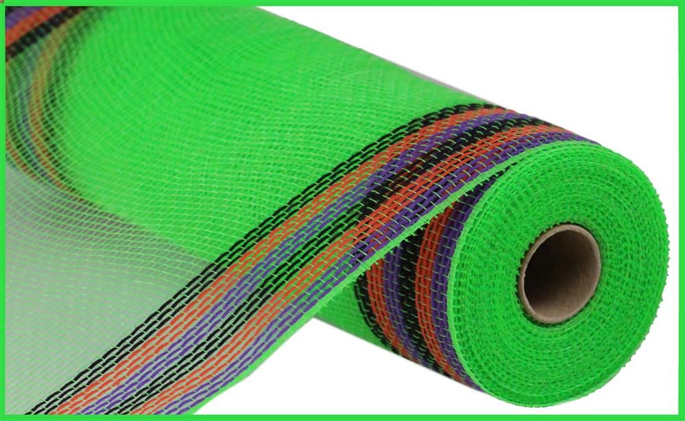10.25"X10Yd Faux Jute/Polypropylene/Border Stripe Lime/Purple/Orange/Black RY832676 - DecoExchange
