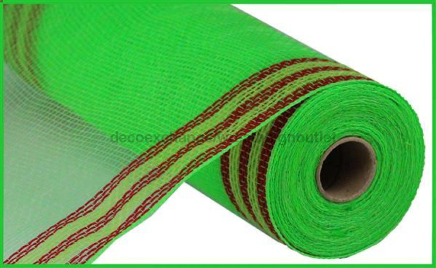 10.5"X10Yd Faux Jute/Pp/Border Stripe Lime/Red/Fresh Green RY8325K3 - DecoExchange