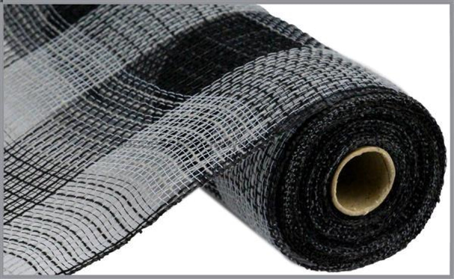 10.25"X10Yd Faux Jute/Pp Large Check Grey/Black RY8315B1 - DecoExchange