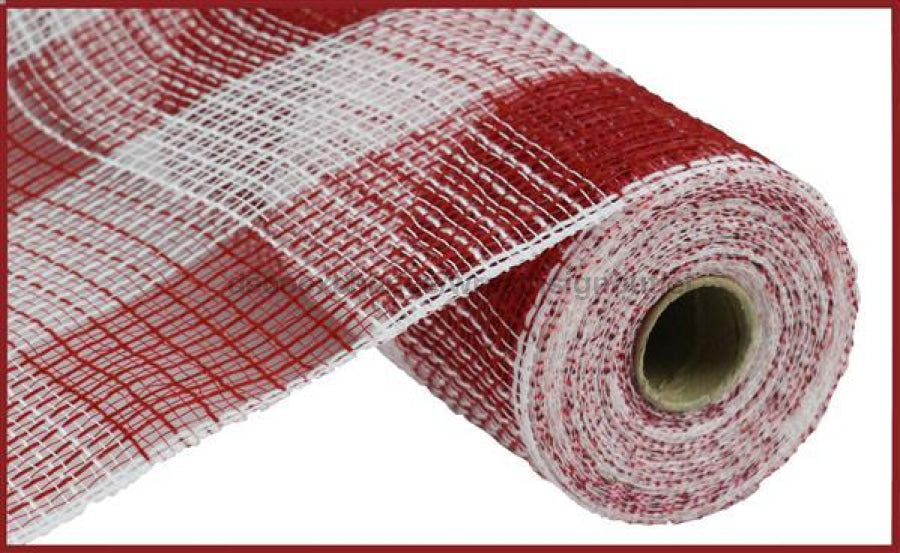 10.25"X10Yd Faux Jute/Pp Large Check Red/White RY831549 - DecoExchange