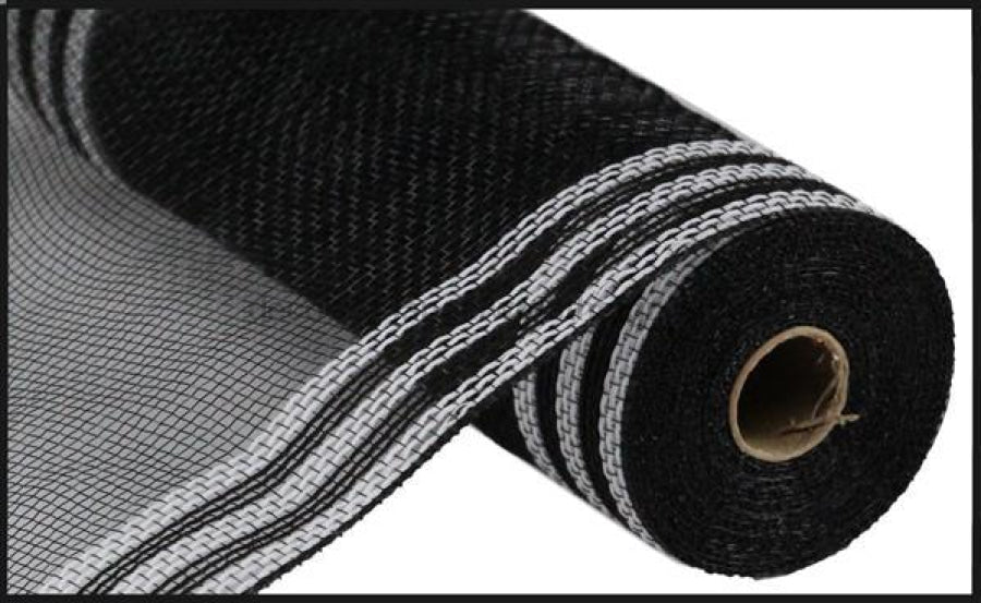 10.25"X10Yd Faux Jute/Pp/Border Stripe Black/White RY832562 - DecoExchange®