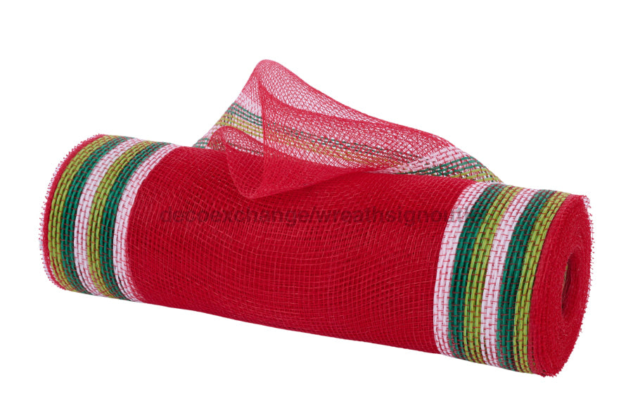 10.25’’X10Yd Faux Jute/Pp/Border Stripe Red/Fresh Grn/Emerald/Wht RY8326EJ Mesh